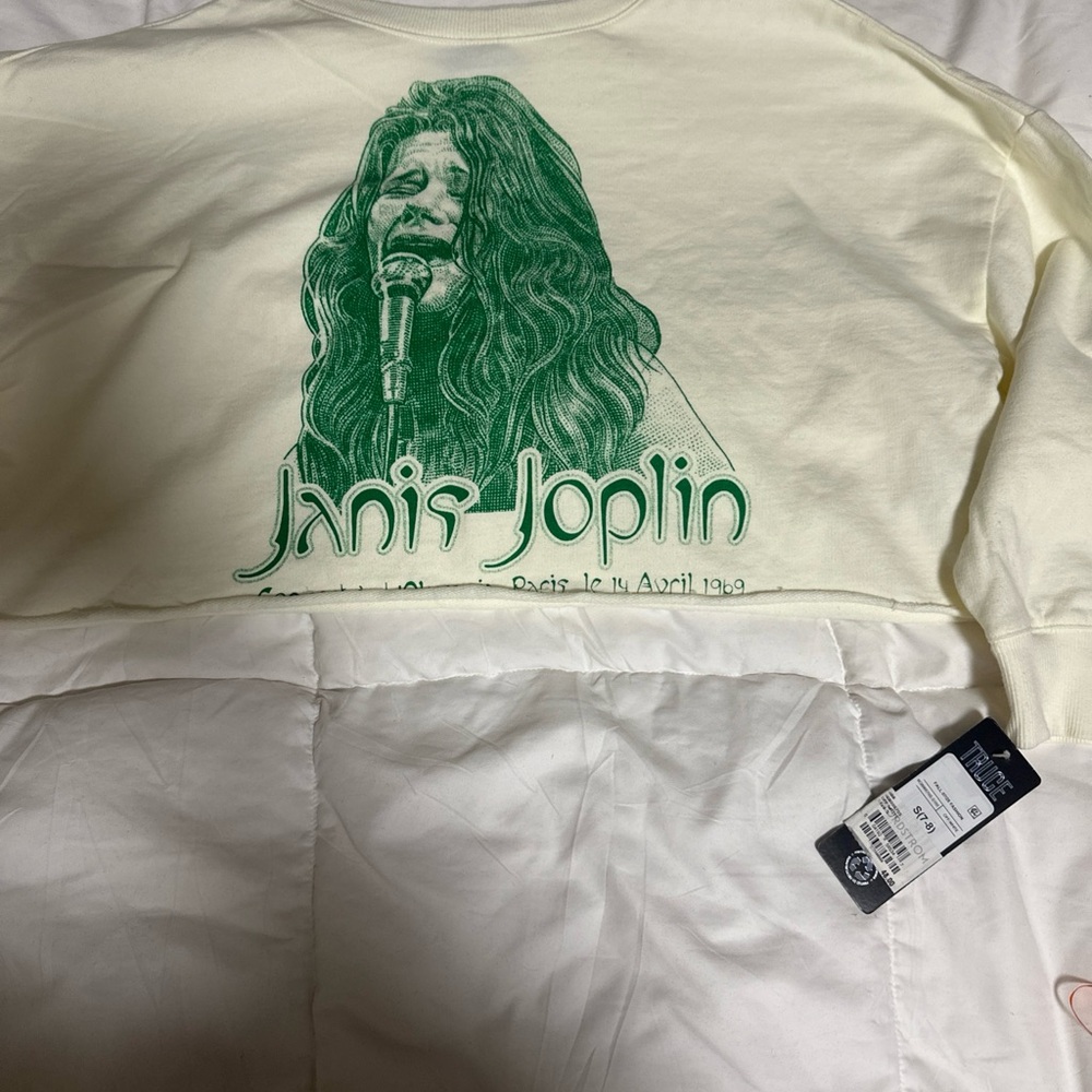 Cream Sweatshirt with Green Janis Joplin Graphic